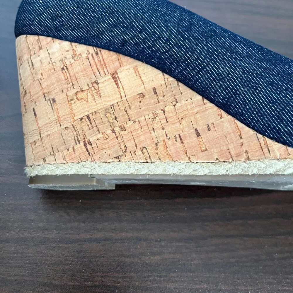 Kelly & Katie Cork Wedge Peep-toe Pumps in Dk Blue Denim Coastal Chic Y2K 8.5
